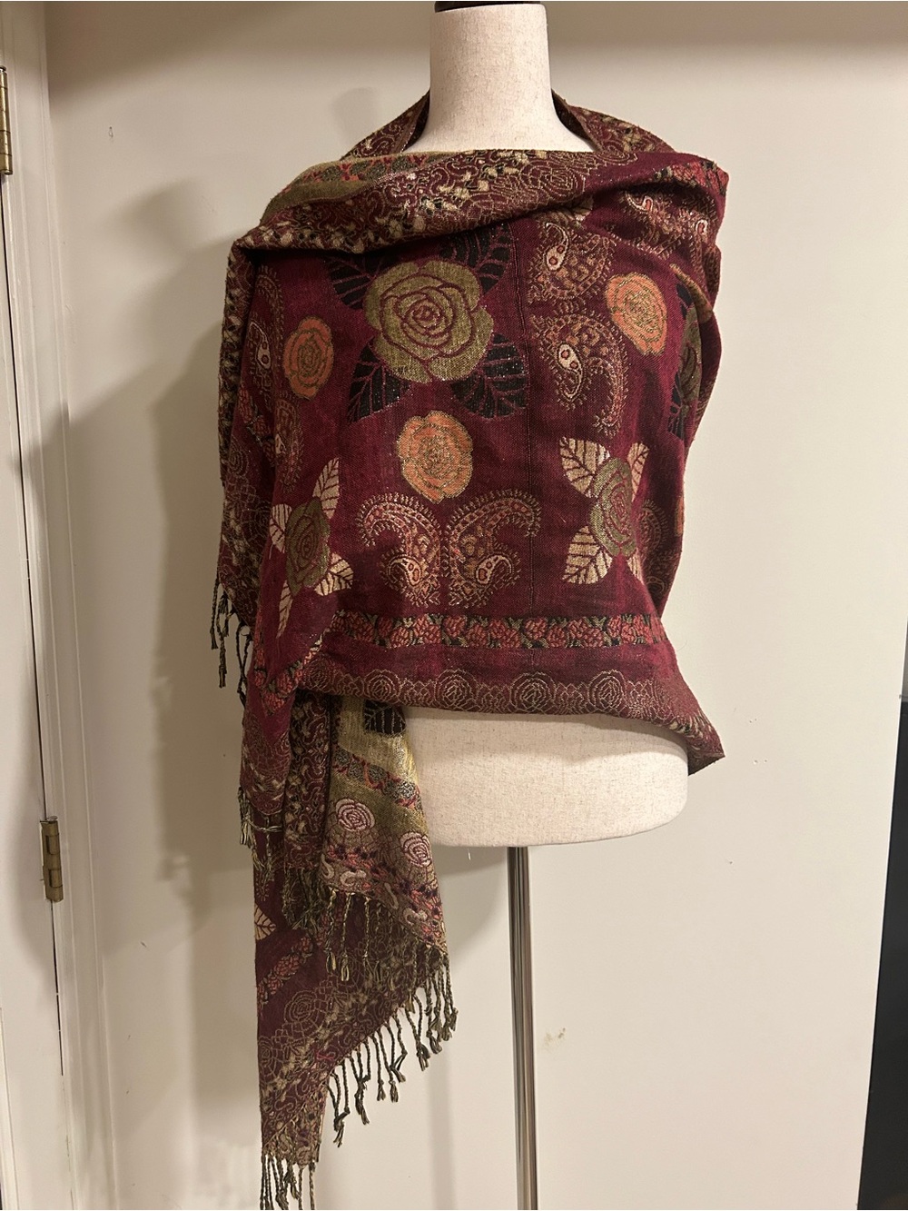 Fall Inspired Floral Boho Bohemian Granola Fairycore Forestcore Brown Red Scarf